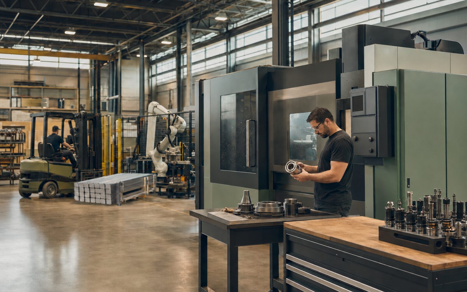 Modern commercial machinery operating inside a productive Canadian business