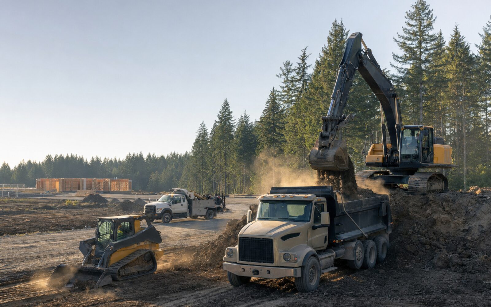 Owned mixed commercial equipment fleet actively working at a jobsite